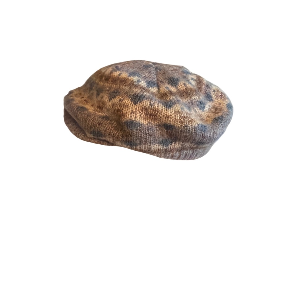 Aris Knit Beret Brown Blue Fair Isle Acrylic Slouchy Winter Hat WPL 8931